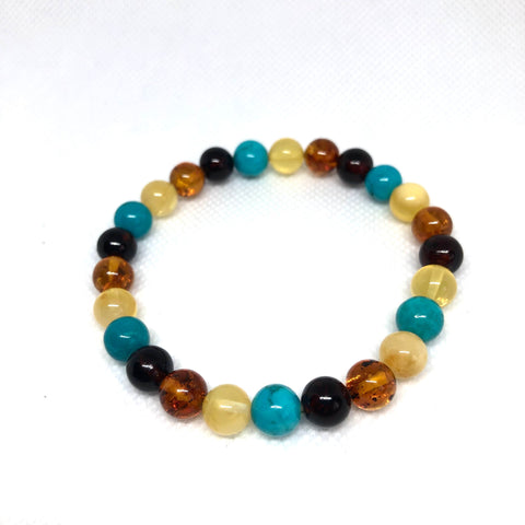 Amber Ball Bracelet with Turquoise