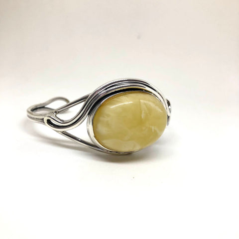 Silver Cuff Bracelet with Butter Amber