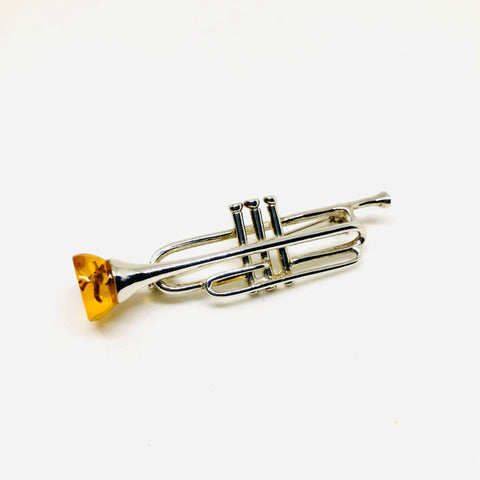 Trumpet Pin in Silver and Amber