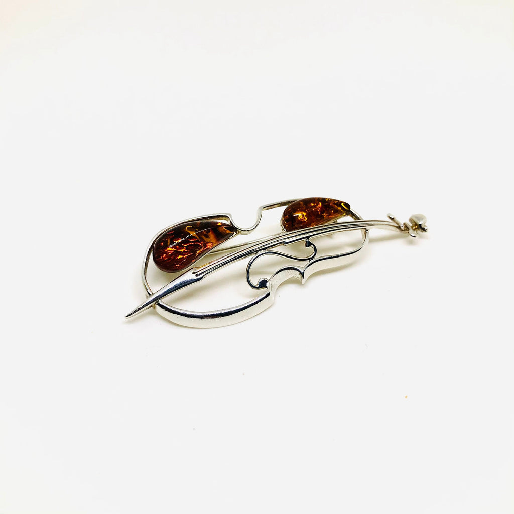 Cello Pin in Silver and Amber