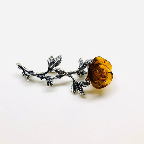 Rose Brooch in Silver and Baltic Amber