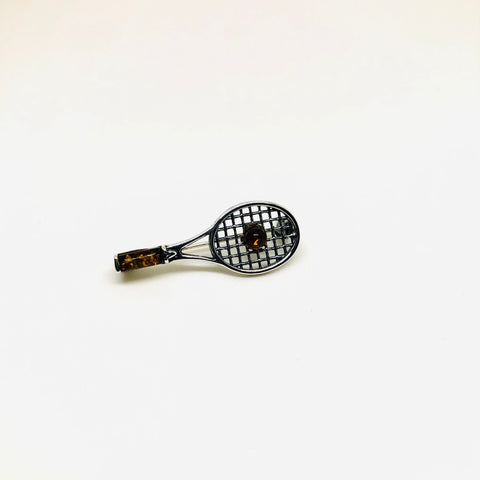 Tennis Racket Pin in Silver and Amber