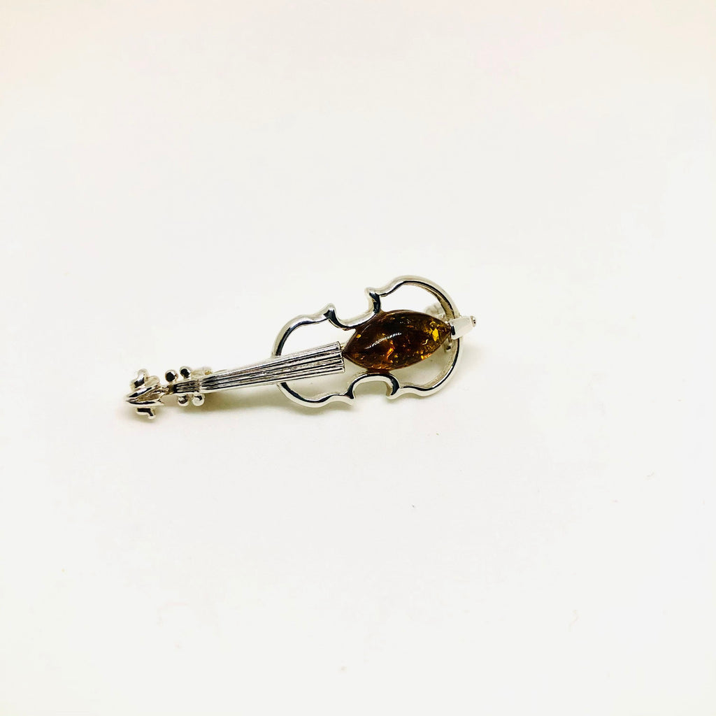 Violin Pin in Silver and Amber