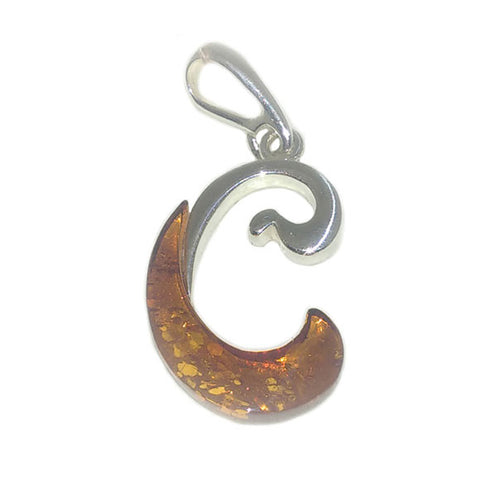 Amber and Silver Pendant - Initial "C"