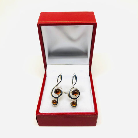 Treble Clef Cufflinks in Silver with Amber