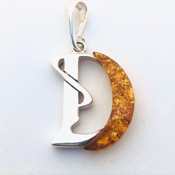 Amber and Silver Pendant - Initial "D"