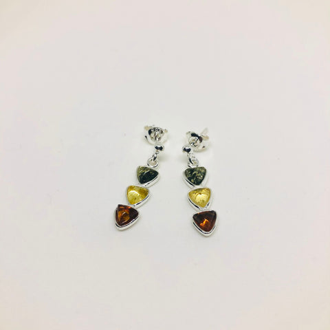 Three Triangles Multicolur Amber Earrings