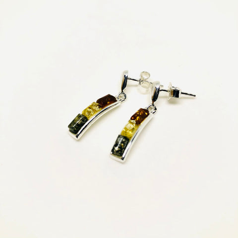 Three-Colour Amber Earrings