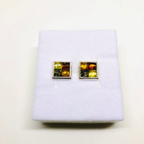 Multicolur Amber Square Stud Earrings