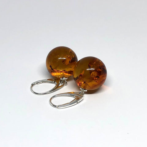Amber Ball Earrings (16 mm)