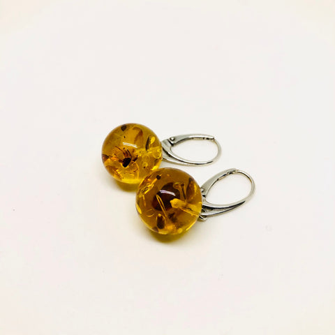 Amber Ball Earrings (17 mm)