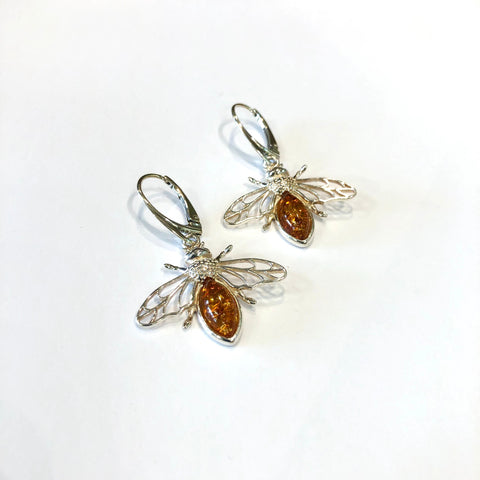 Honey Bee Amber Earrings