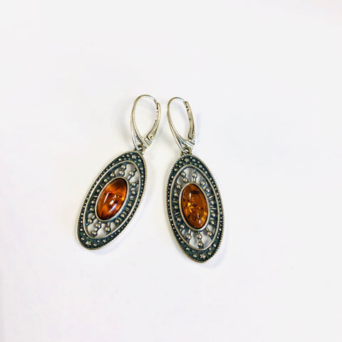 Large Amber Earrings in Antique Setting