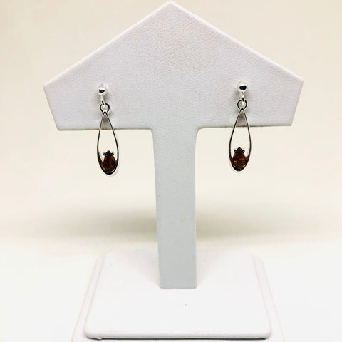 Amber Teardrop in a Silver Frame Delicate Earrings