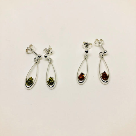 Amber Teardrop in a Silver Frame Delicate Earrings