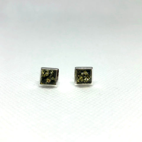 Small Square Stud Earrings in Green