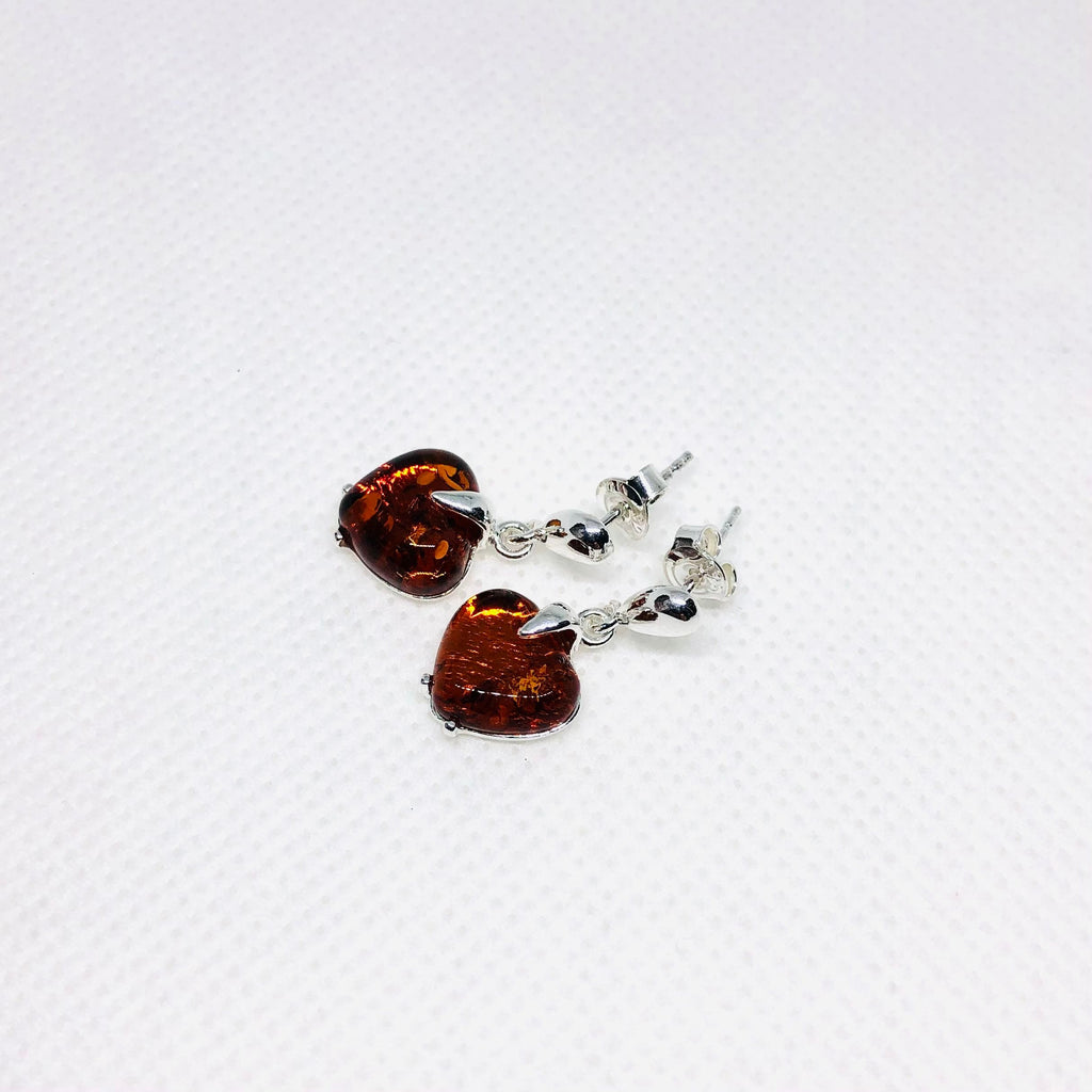 Amber and Silver Heart Earrings