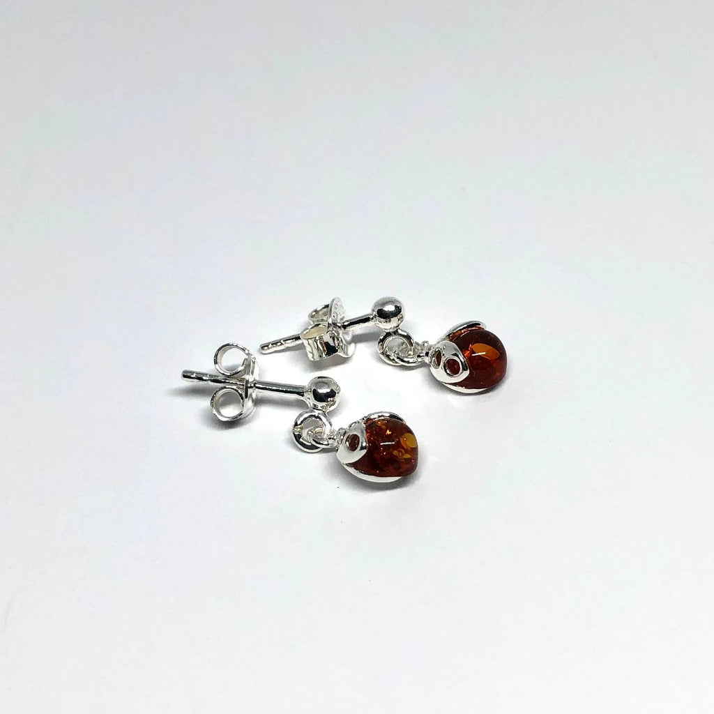 Delicate Ladybug Amber Earrings