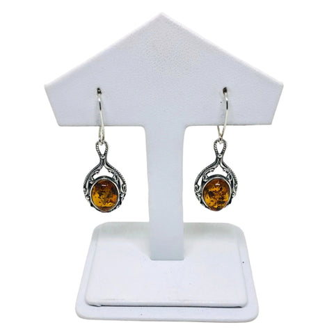 Amber Earrings in Rich Filigree Silver Setting