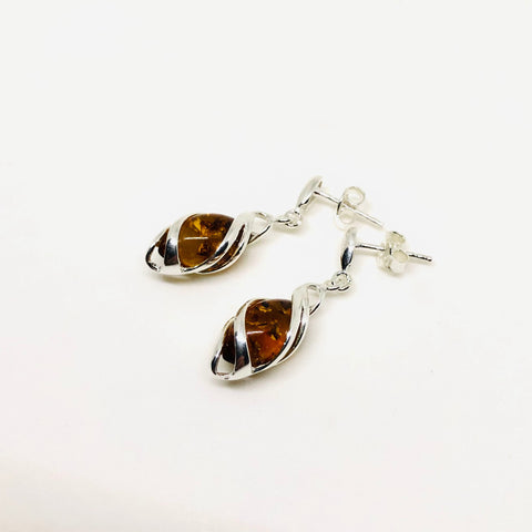 Amber Earrings in Silver Cage