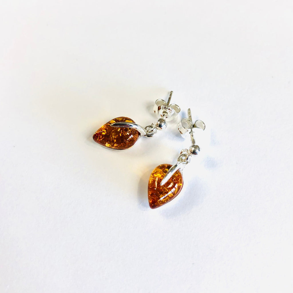 Amber Earrings in Leaf Shape