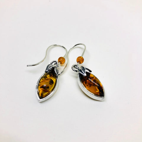 Baltic Amber Marquis Earrings with Leaves