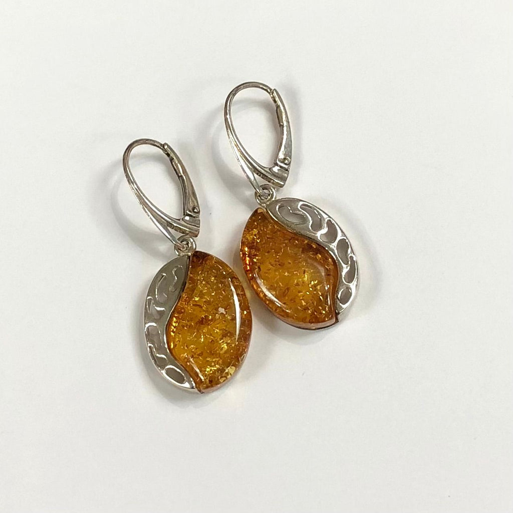 Amber and Silver Modern Oval Earrings