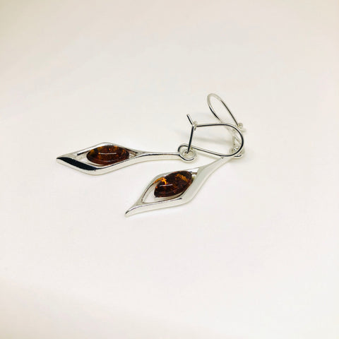 Modern Amber Earrings in Silver Frame