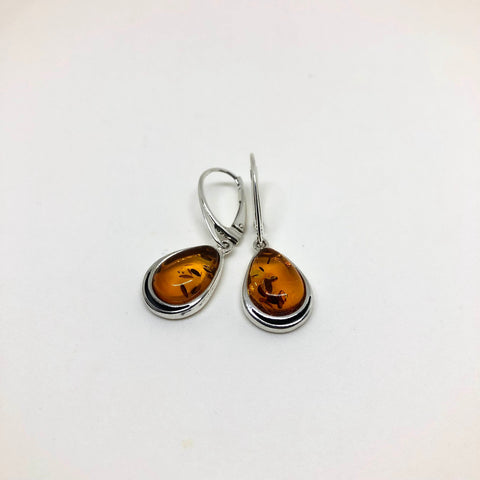 Modern Drop Earrings in Amber and Silver