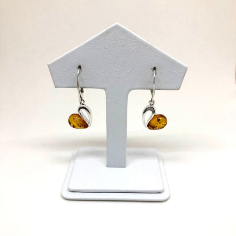 Modern Heart Earrings in Amber and Silver