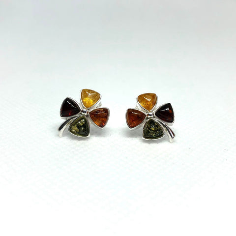 Four-Leaf Clover Studs in Multicolour Amber