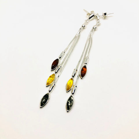 Delicate Amber Earrings on Long Chains (multicolour)