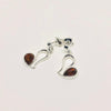Delicate Amber and Silver Heart Earrings in Cognac or Green