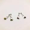 Delicate Amber and Silver Heart Earrings in Cognac or Green