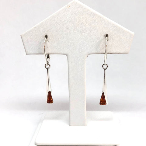 Delicate Earrings with Amber Triangles