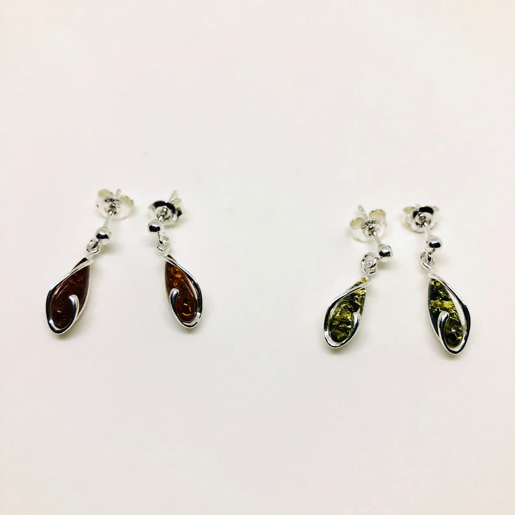 Delicate Amber Earrings in a Swirl of Silver