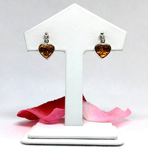 Heart Earrings in Amber and Silver
