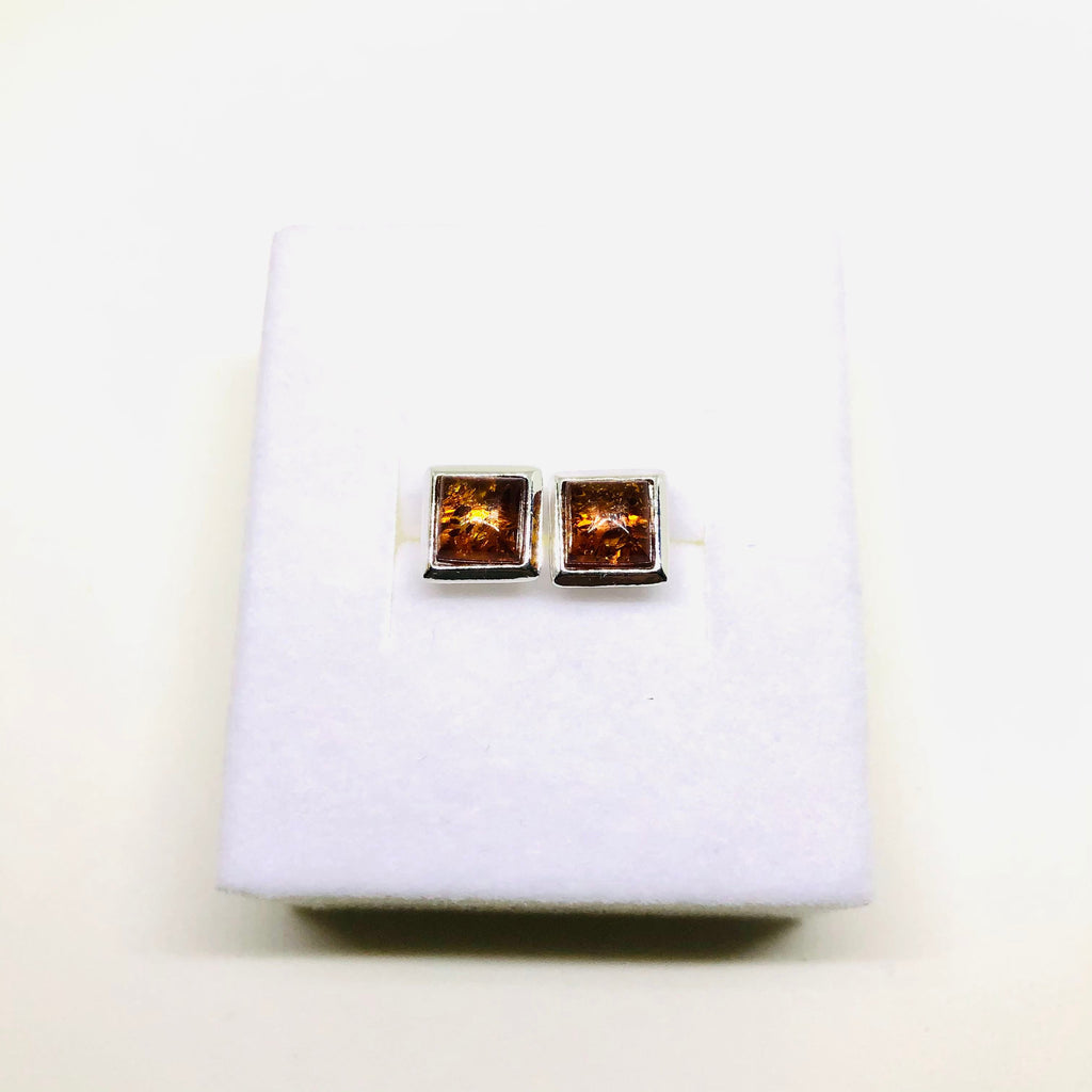 Small Square Amber Stud Earrings