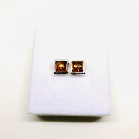 Small Square Amber Stud Earrings