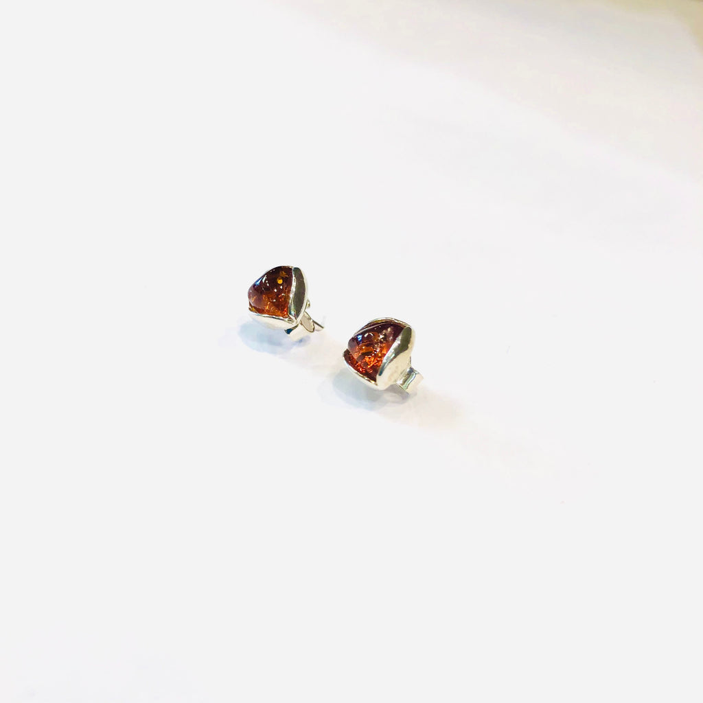 Triangle Stud Earrings in Amber & Silver
