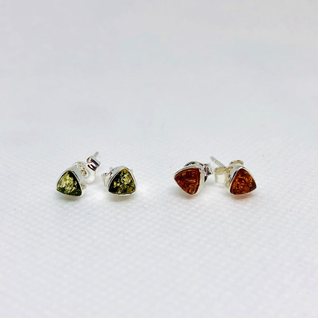 Small Triangle Studs in Amber (Cognac or Green)