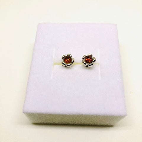 Amber and Silver Flower Stud Earrings #3