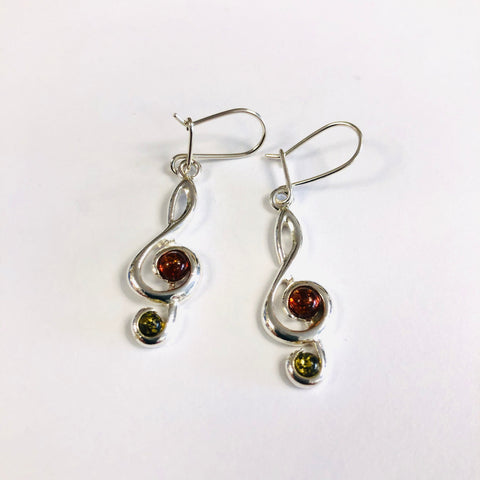 Treble Clef Earrings with Amber