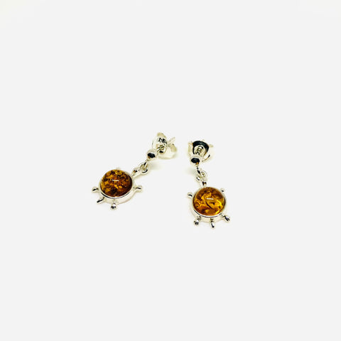 Small Turtle Earrings with Amber