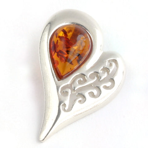 Baltic Amber Silver Heart Swirl Pendant