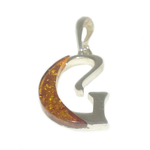 Amber and Silver Pendant - Initial "G"