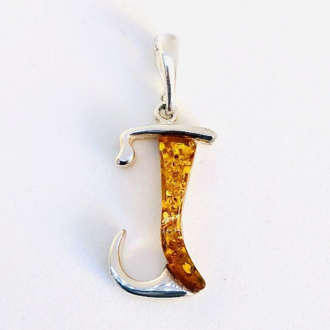 Amber and Silver Pendant - Initial "J"