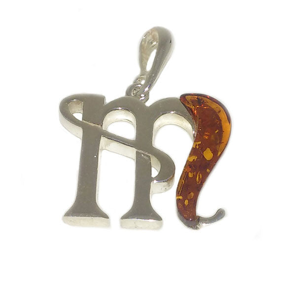 Amber and Silver Pendant - Initial "M"