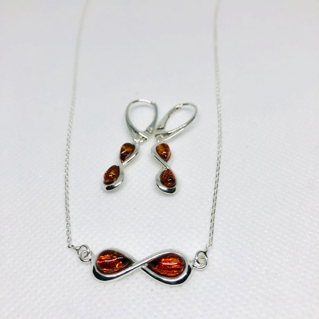 Infinity Necklace in Silver with Amber