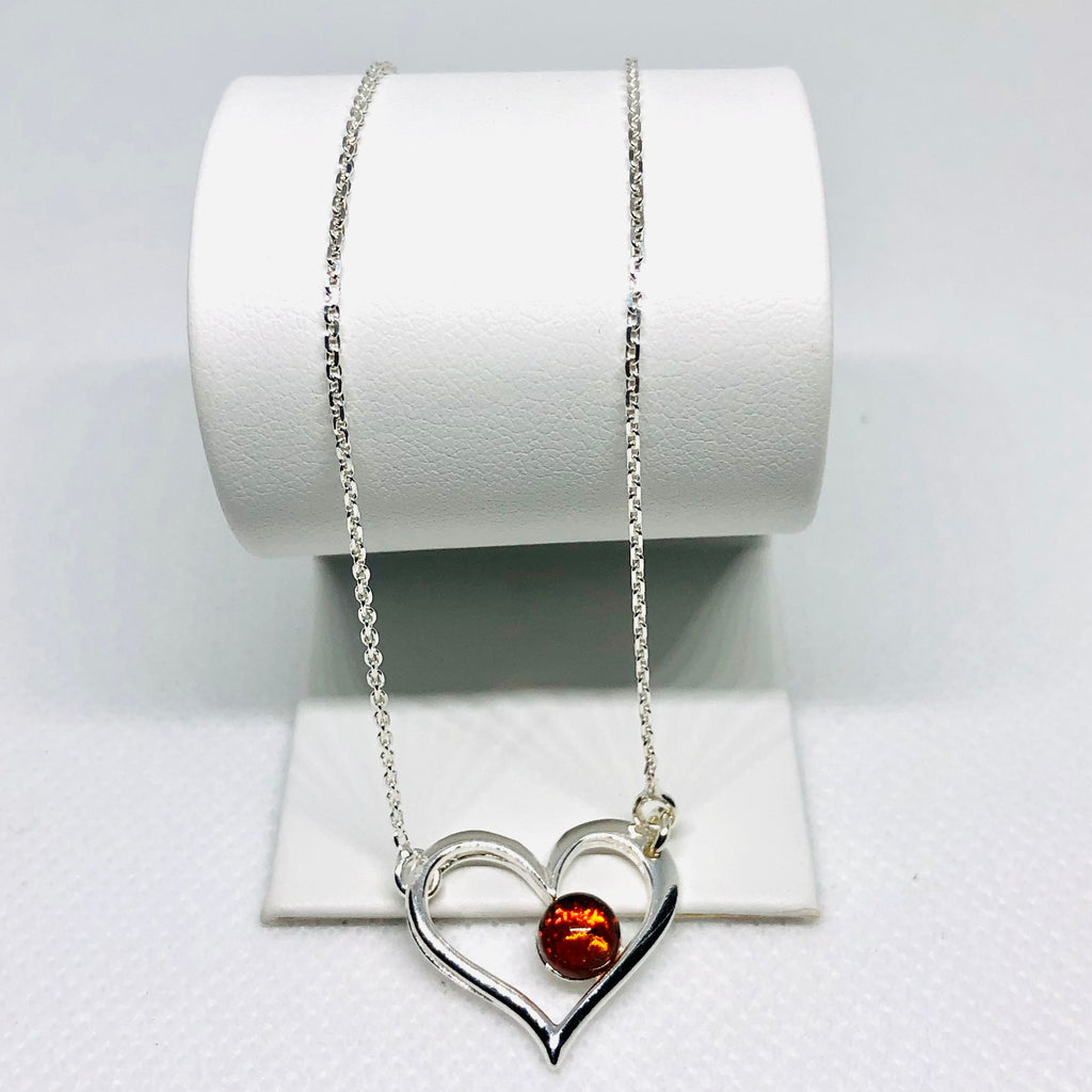 Heart Necklace in Silver with Amber